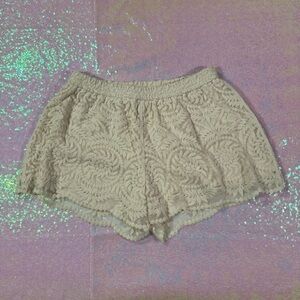 Alya Cream Floral Lace Mesh Cover-Up Shorts (M) ★彡